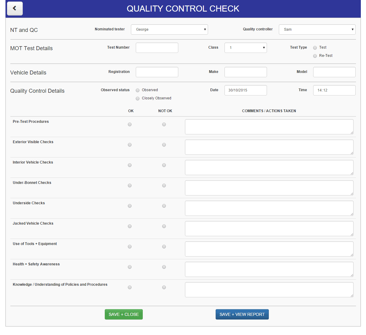 MOT Quality Control and Assessment Process