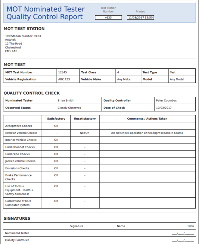 MOT Quality Control and Assessment Process